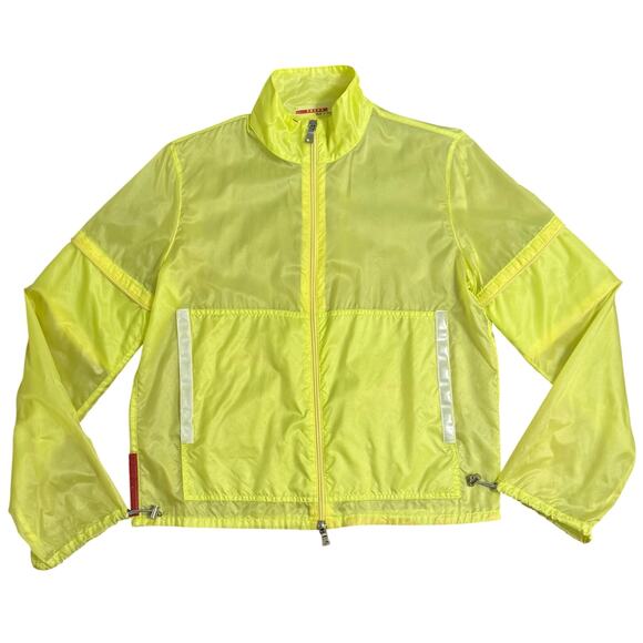 Prada Jackets & Blazers - VTG 1999 PRADA Windbreaker Jacket Y2K Sheer Nylon Zip Neon Yellow Women’s Medium